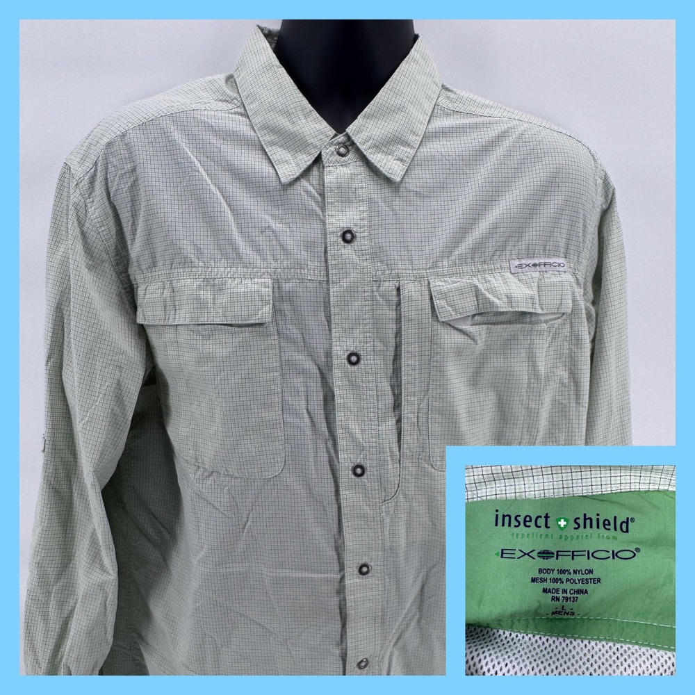 ExOfficio Insect‎ Shield Long Sleeve Button Up Shirt Mens Size L Green Plaid